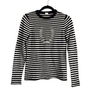 J. Crew Women's 100% Cashmere Stripe Lucky Horseshoe Long Sleeve Sweater Size S